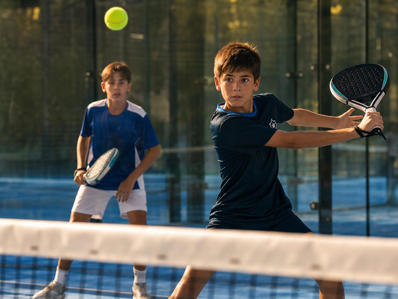 Boys Under 12 division — SA Grand Tour players in competitive match play on a championship padel court