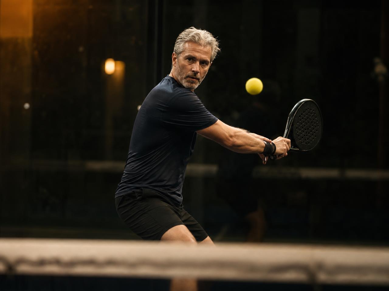 Over 45 division — SA Grand Tour players in competitive match play on a championship padel court