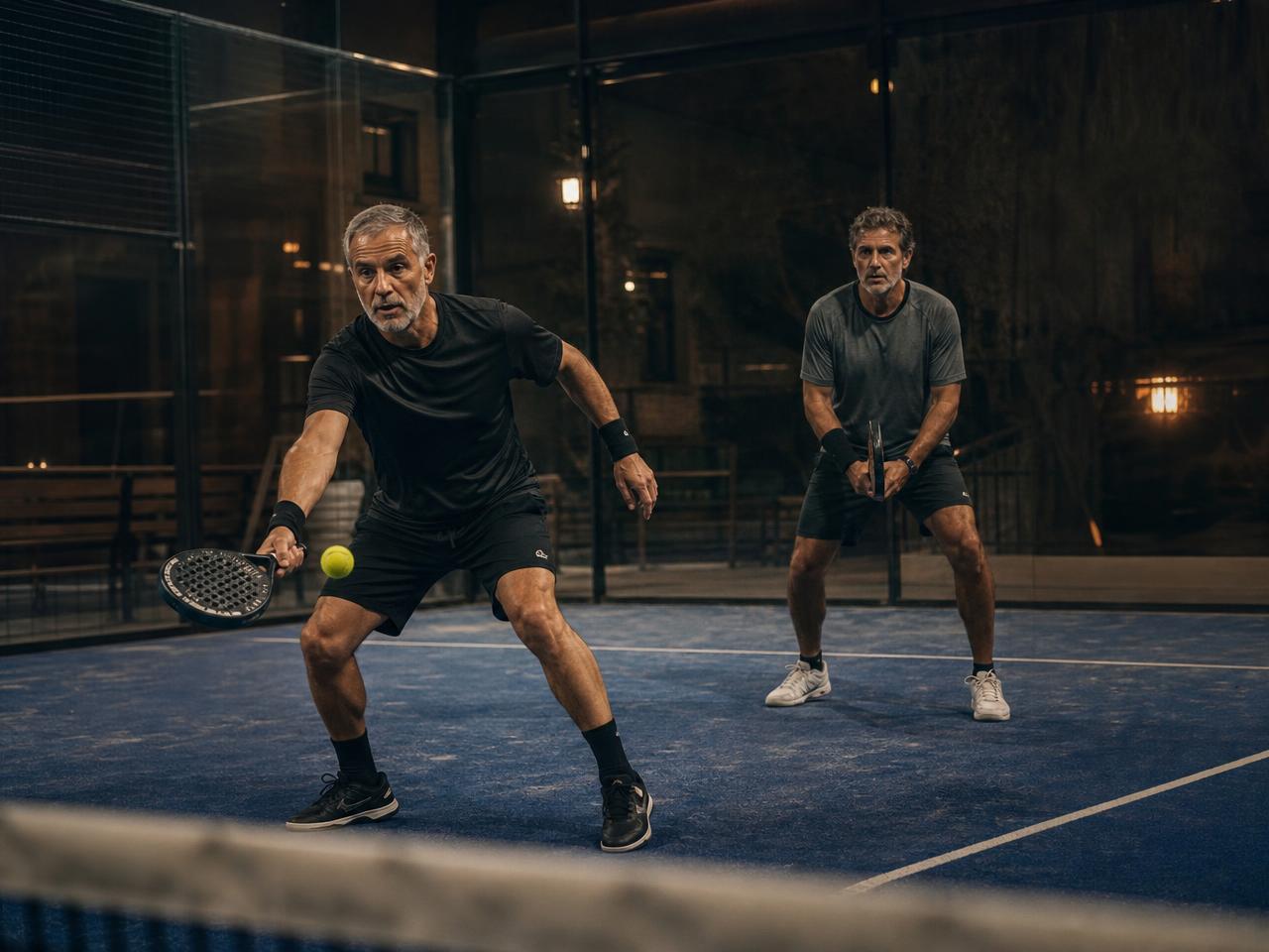 Over 50 division — SA Grand Tour players in competitive match play on a championship padel court